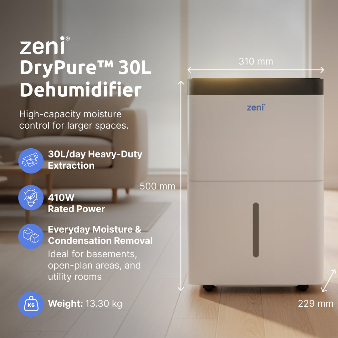 ZD/130 — Zeni DryPure™ 30L  Dehumidifier with UV-C Technology (Large Rooms)
