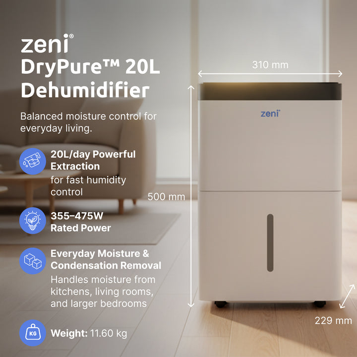 ZD/120 — Zeni DryPure™ 20L Dehumidifier with UV-C Technology (Medium Rooms)